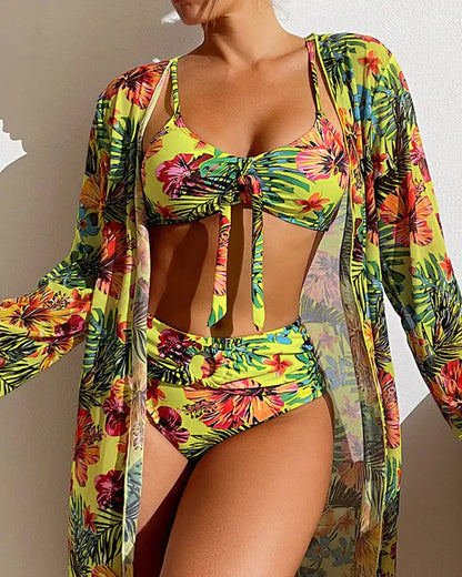 Women's Three-Piece Floral Print Bikini Set