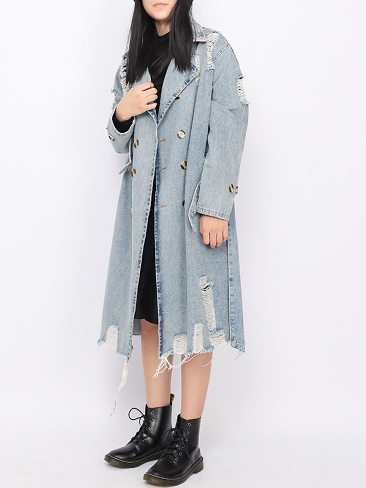 Women's Double-Breasted Denim Trench Coat