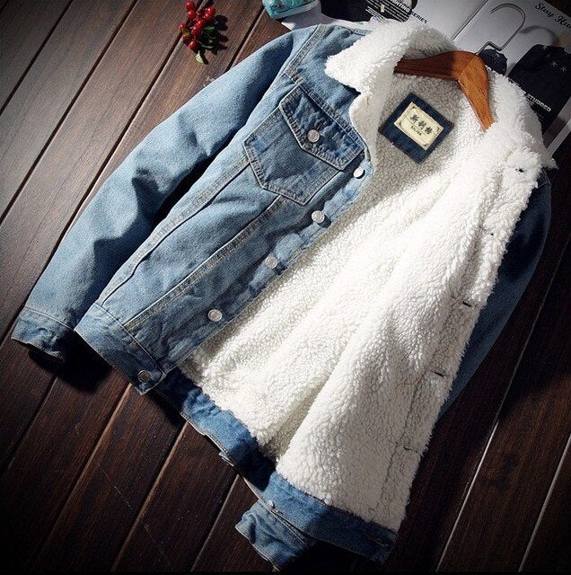 Men's Warm Sherpa-Lined Denim Jacket