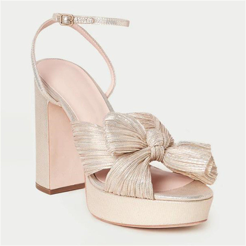 Women's Fashion Bow Ankle Strap Thick High Heels