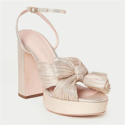 Women's Fashion Bow Ankle Strap Thick High Heels