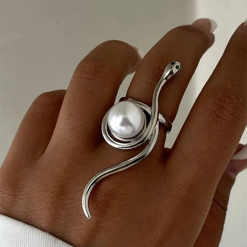 Women's Artificial Pearl Gothic Snake Ring