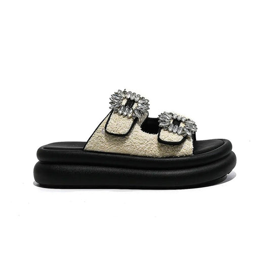 Women's Open-Toe Bling Buckle Slip-On Sandals