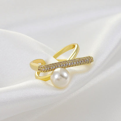 Women's 18K Gold-Plated Elegant Pearl Ring