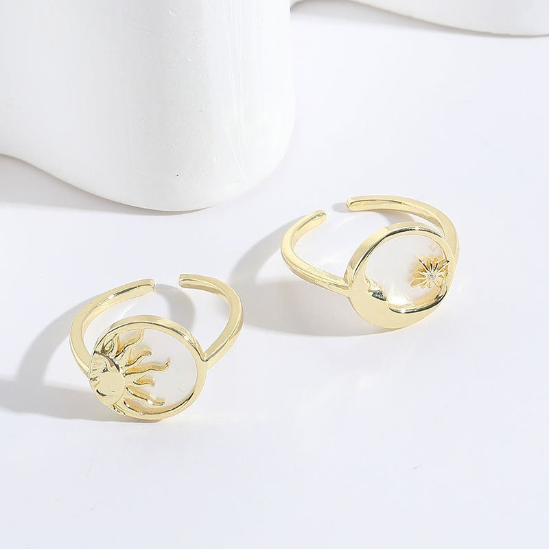 Women's 14K Gold Plated Moon and Sun Rings