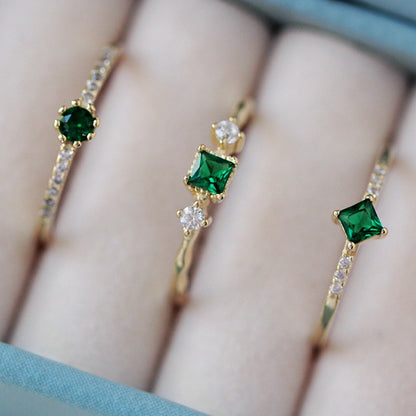 Women's 925 Silver 14K Gold Plated Adjustable Emerald Ring