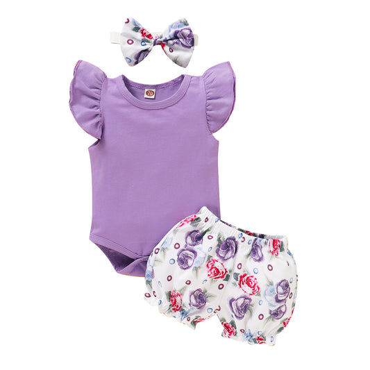 Girl's 0-18M 3 Piece Purple Outfit