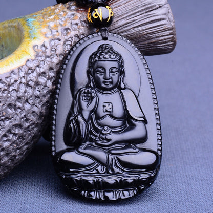 Carved Black Lucky Buddha Necklace