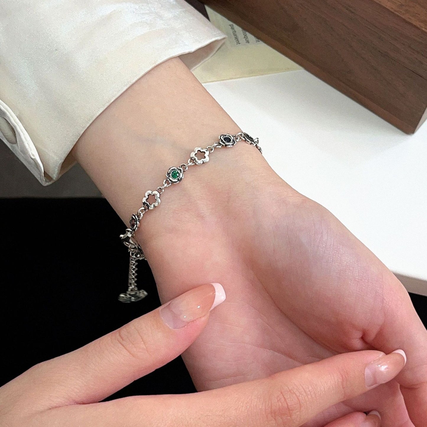 Women's 925 Silver CZ Rose Bracelet