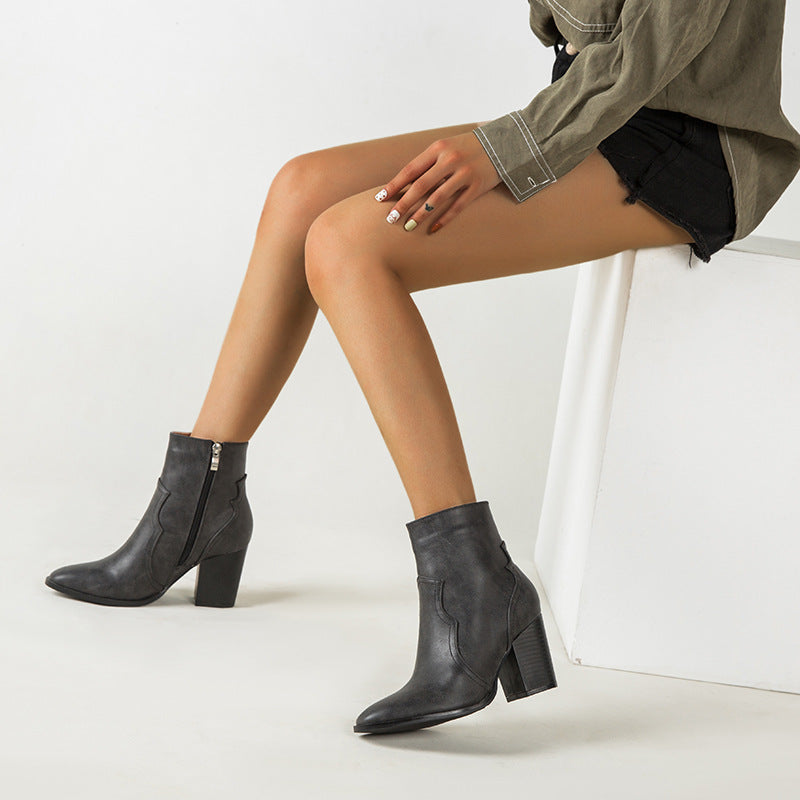 Women's Short Thick Heel Martin Boots