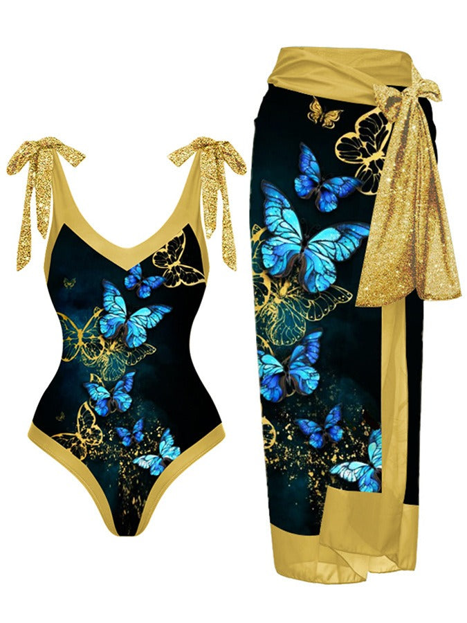 Women's One-Piece Bathing Suit with Waist Wrap