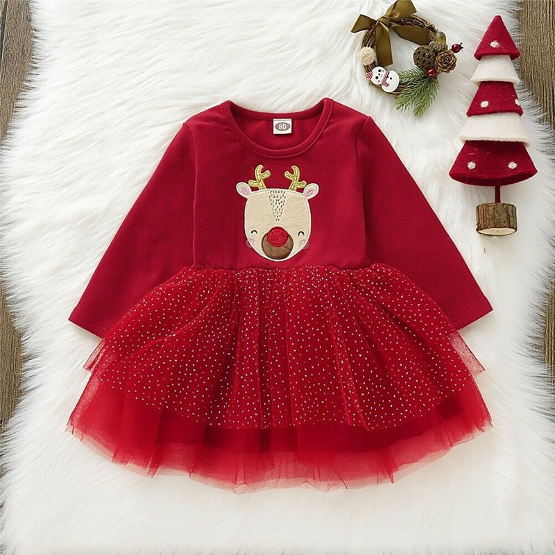 Girl's Infant/Toddler Christmas Deer Dress