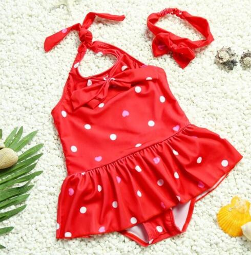 Girl's 1pc Bathing Suit with Headband