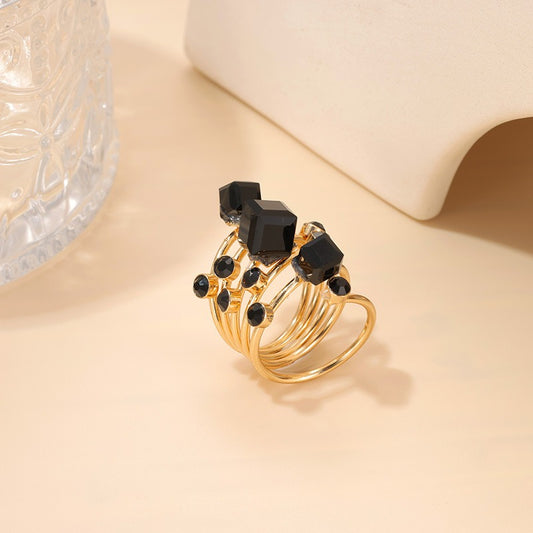 Women's Black Multi Stone Ring