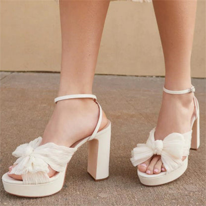 Women's Fashion Bow Ankle Strap Thick High Heels