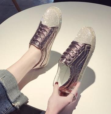 Women's Golden Silver Rhinestone Slip-On Canvas Shoes