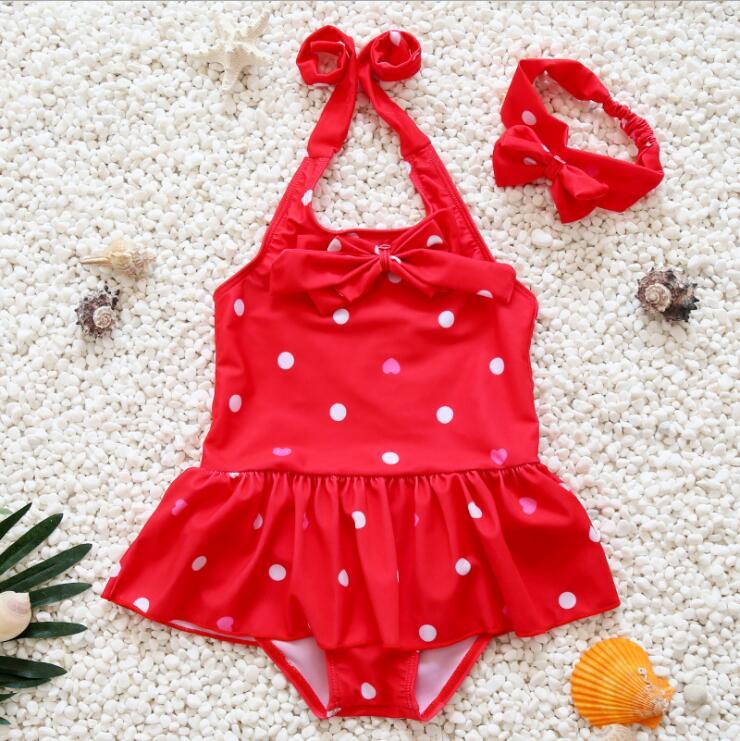 Girl's 1pc Bathing Suit with Headband