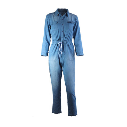 Women's Long Sleeve Denim Jumpsuit