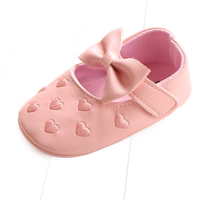 Girl's Infant/Toddler Embroidered Heart Bow Baby Shoes