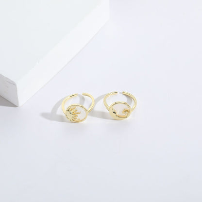 Women's 14K Gold Plated Moon and Sun Rings