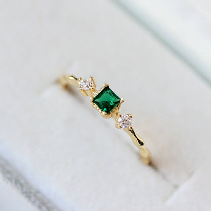 Women's 925 Silver 14K Gold Plated Adjustable Emerald Ring