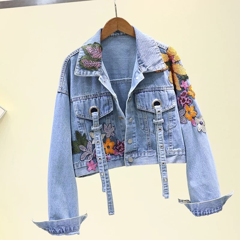 Women's Beaded Embroidered Denim Jacket