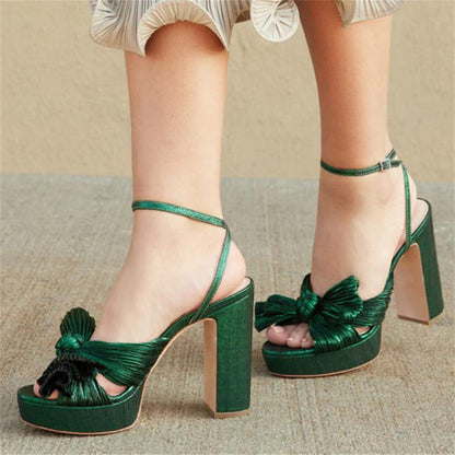 Women's Fashion Bow Ankle Strap Thick High Heels