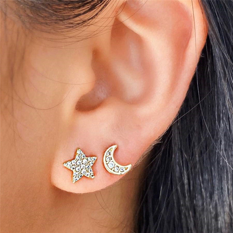 4 Piece Star, Octagonal Star, Four Point Star, and Moon Earring Set