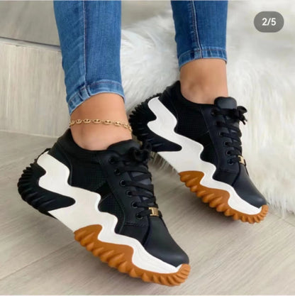 Women's Leather Thick Sole Casual Sneakers