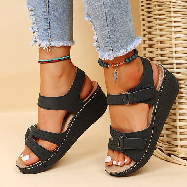 Women's Velcro Strap Wedge Sandals