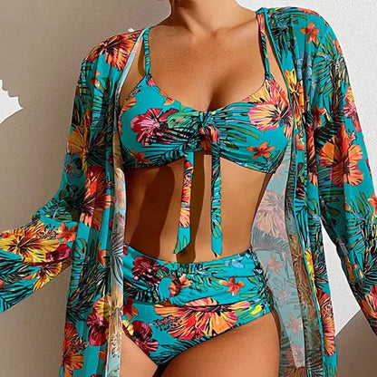 Women's Three-Piece Floral Print Bikini Set