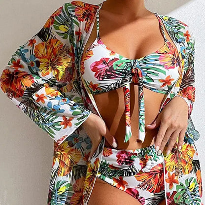 Women's Three-Piece Floral Print Bikini Set