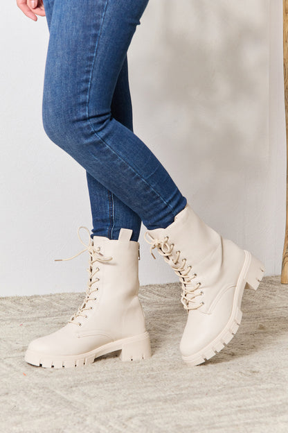 Women's Zip Back Lace-up Front Combat Boots