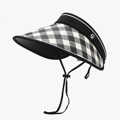 Women's Plaid Natural Grass Adjustable Sun Hat