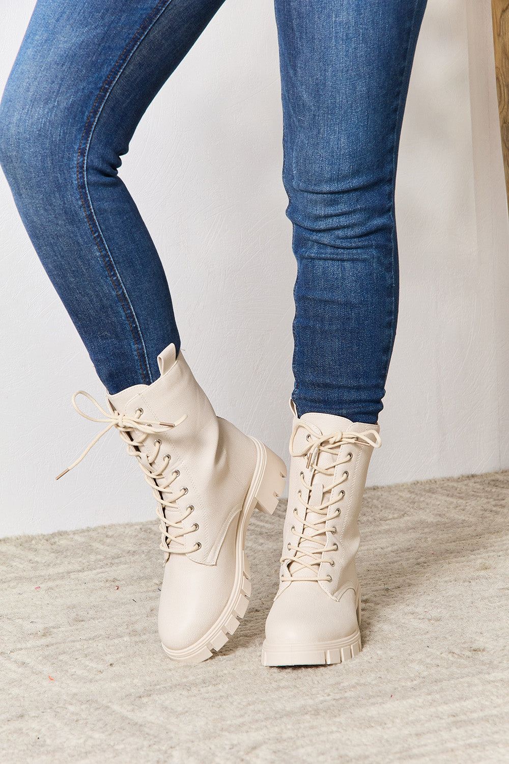 Women's Zip Back Lace-up Front Combat Boots