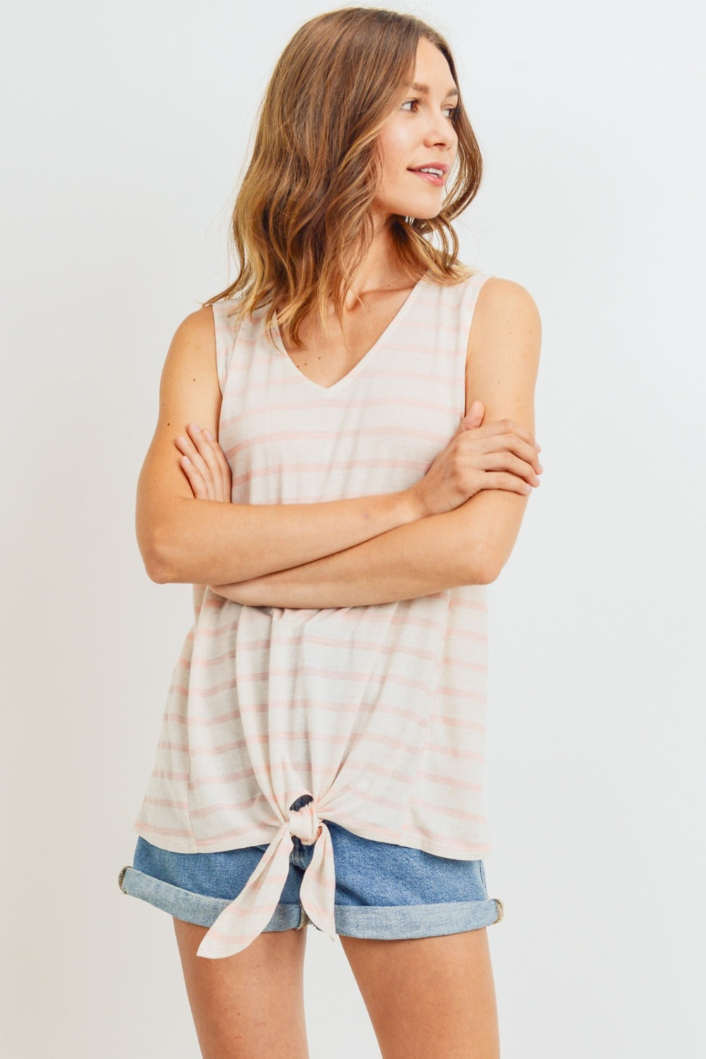 Women's Sleeveless Front Tie Striped Top