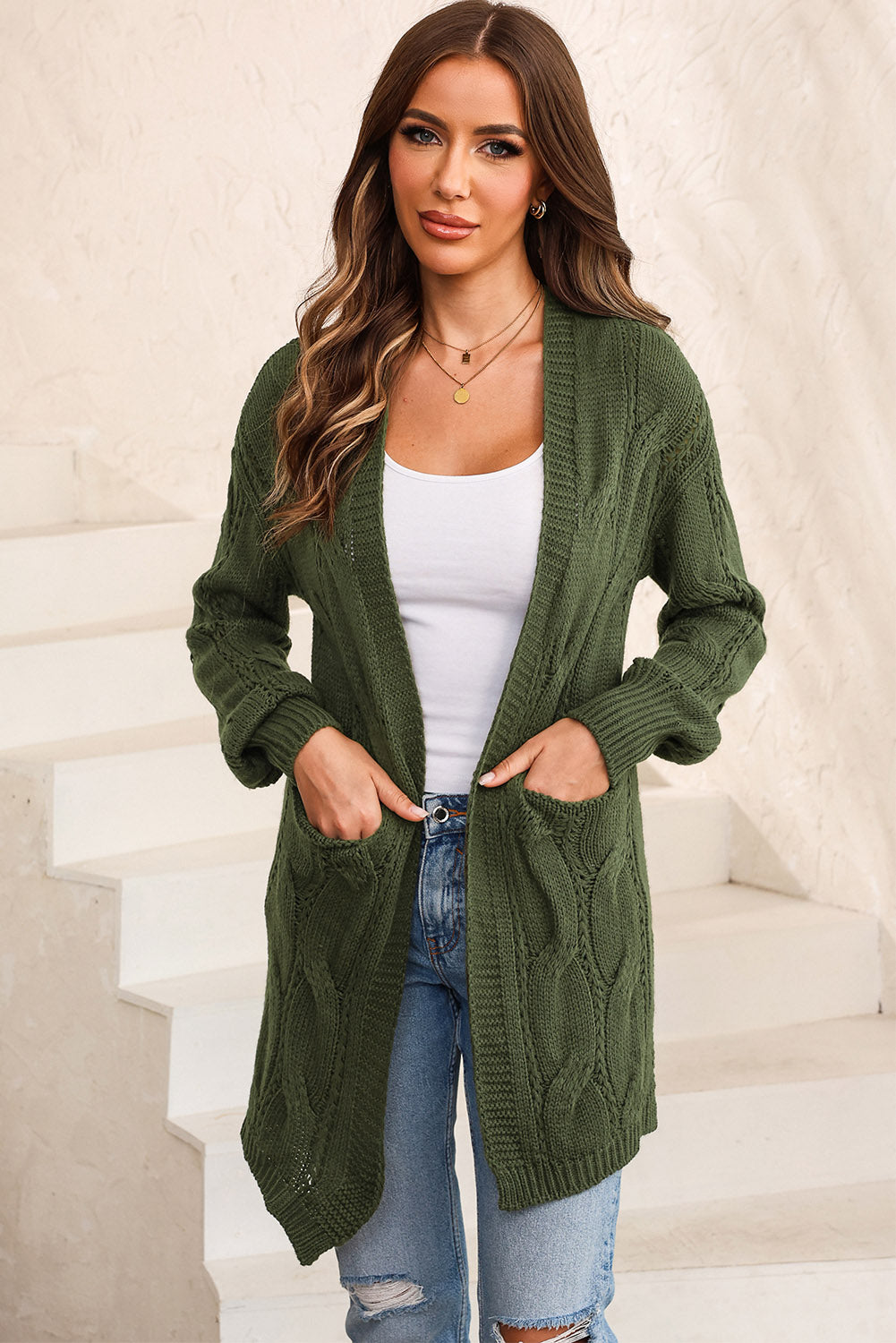 Women's Cable-Knit Dropped Shoulder Cardigan