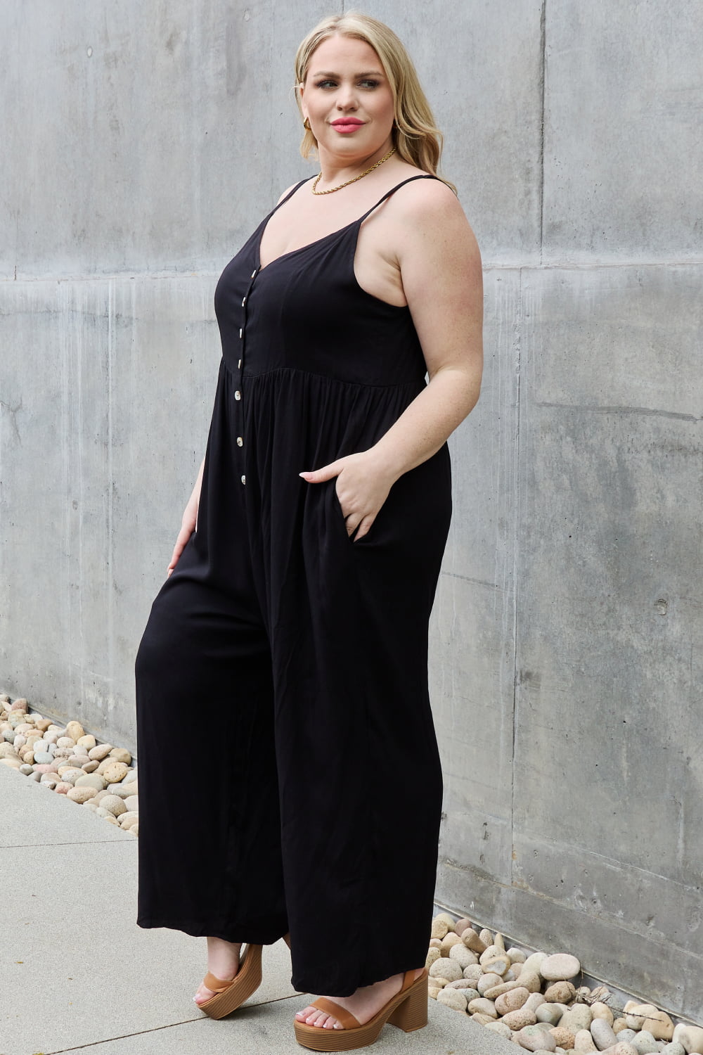 Women's Wide Leg Button Down Jumpsuit