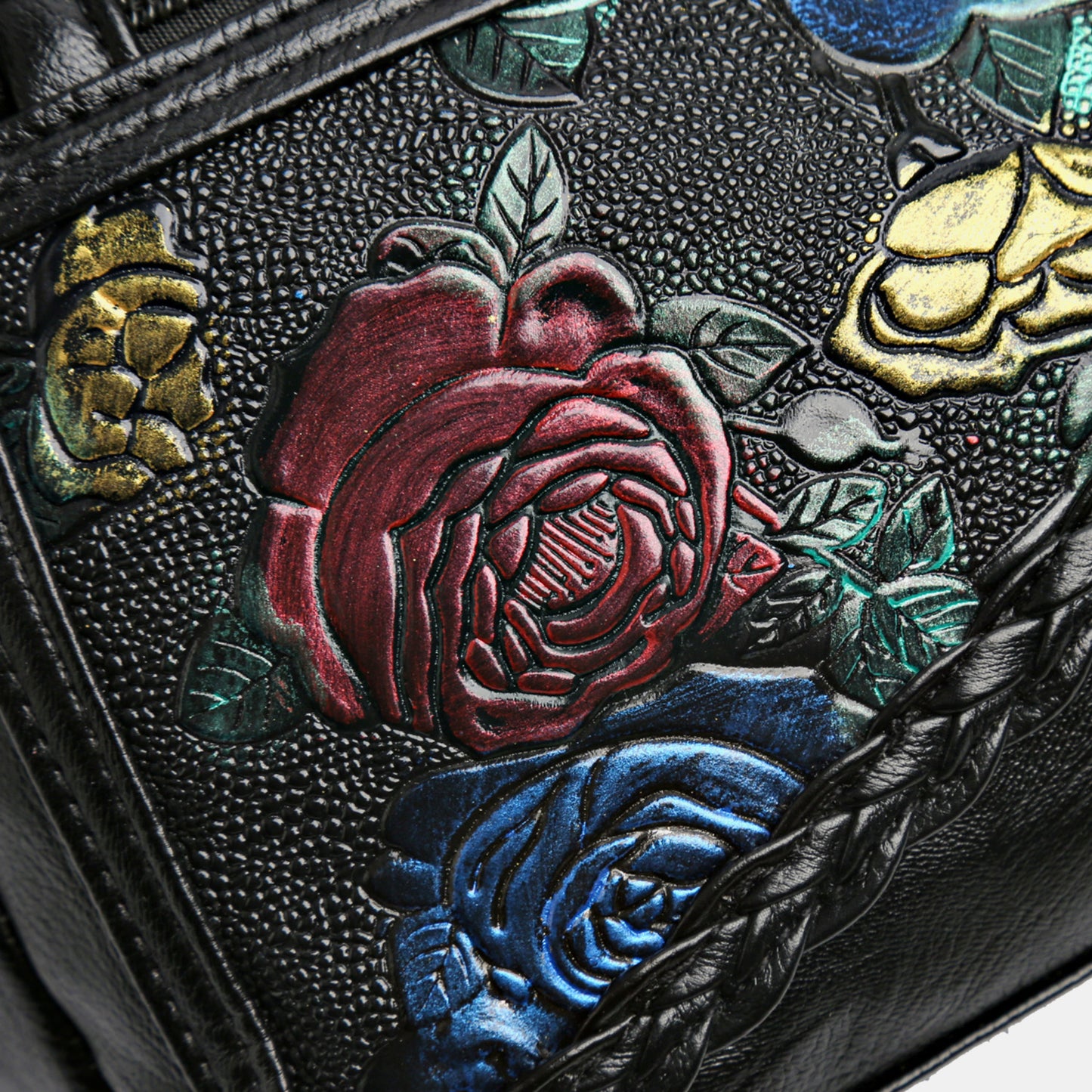 Leather Rose Pattern Shoulder Bag