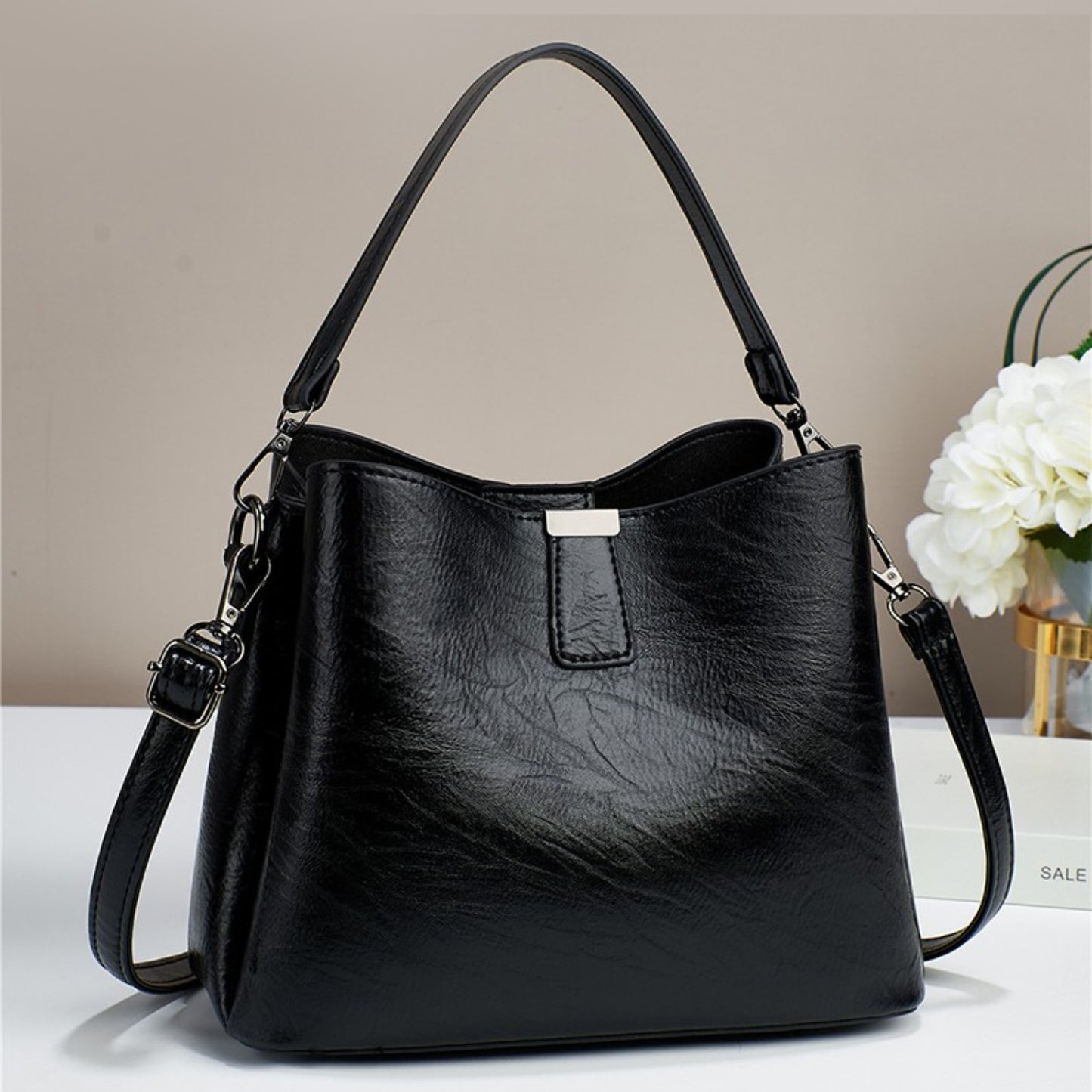 Vegan Leather Bucket Shoulder Bag