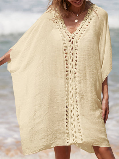 Women's Cutout V-Neck Three-Quarter Sleeve Cover Up