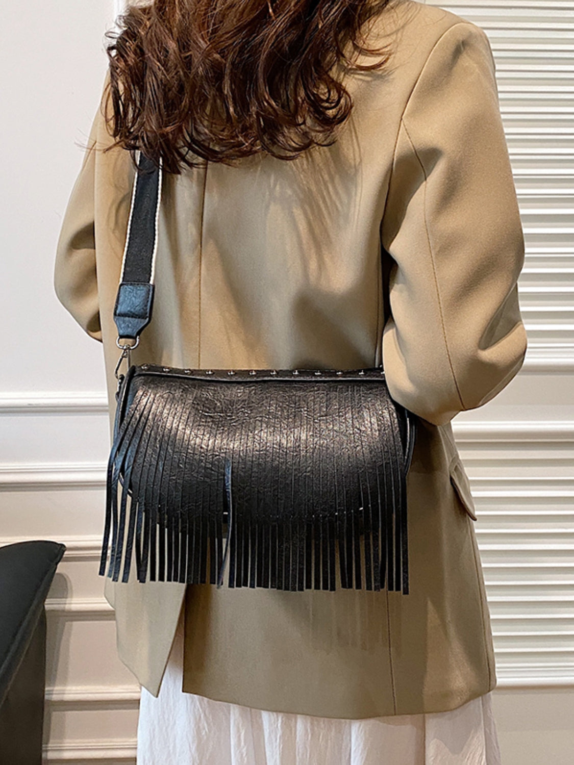 Leather Fringe Studded Crossbody Bag