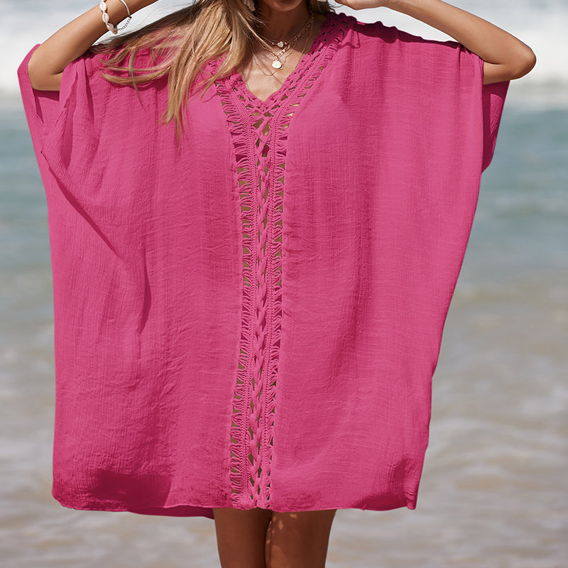 Women's Cutout V-Neck Three-Quarter Sleeve Cover Up