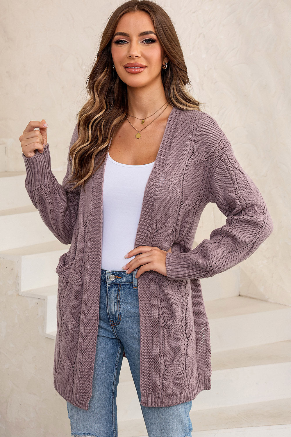 Women's Cable-Knit Dropped Shoulder Cardigan