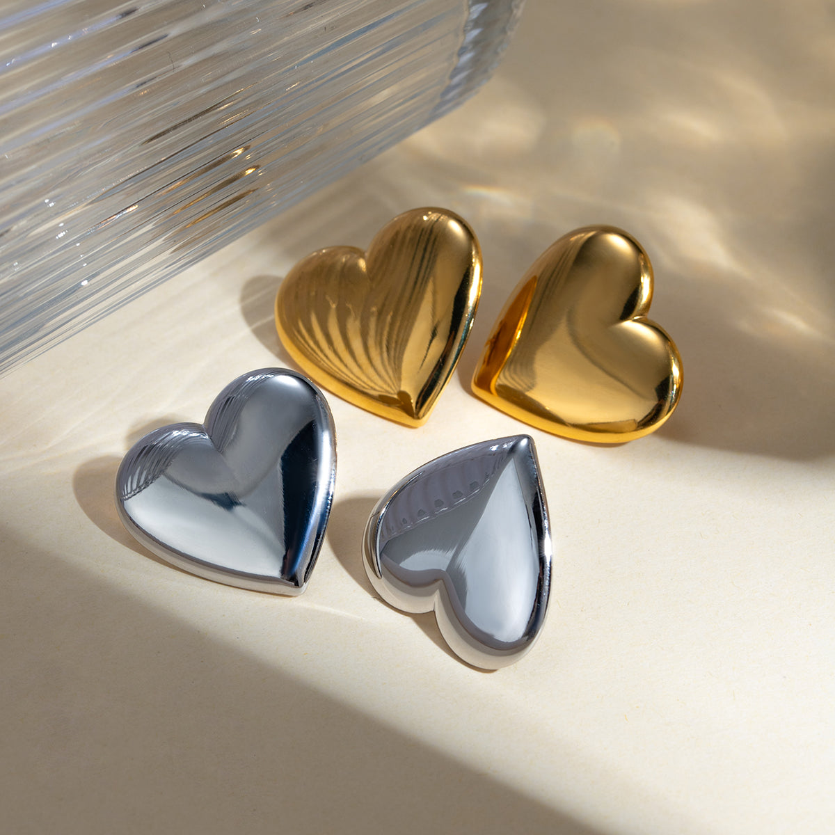 18K Gold-Plated Heart Stud Earrings