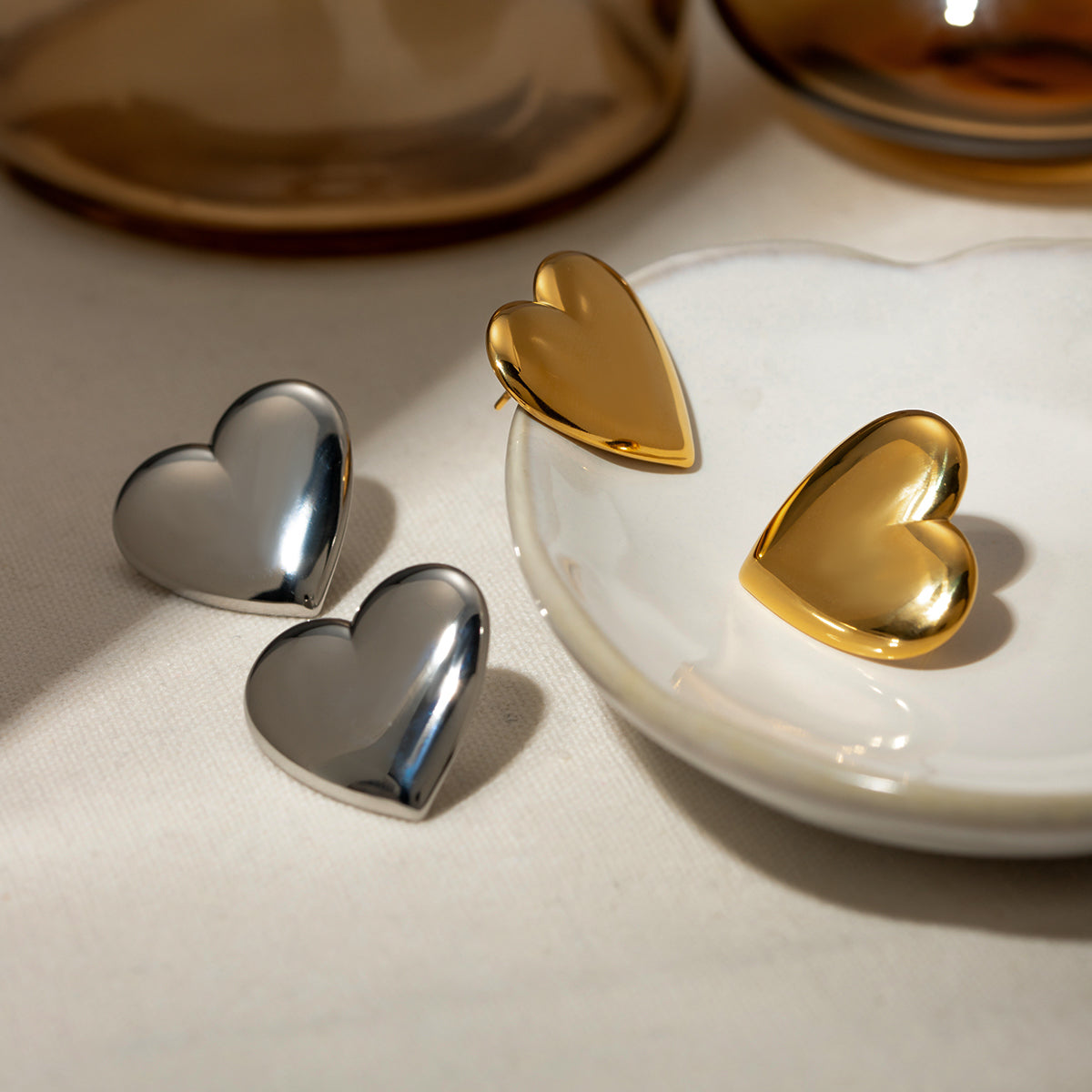 18K Gold-Plated Heart Stud Earrings