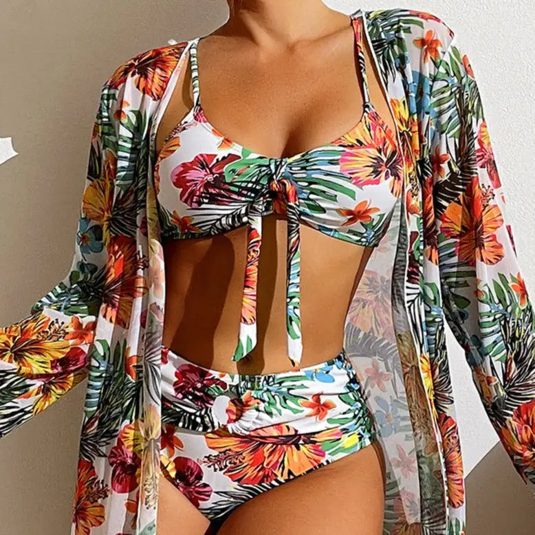 Women's Three-Piece Floral Print Bikini Set