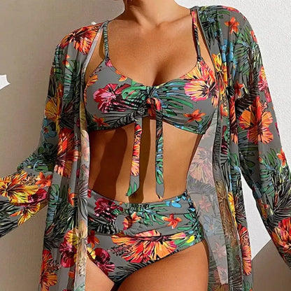 Women's Three-Piece Floral Print Bikini Set