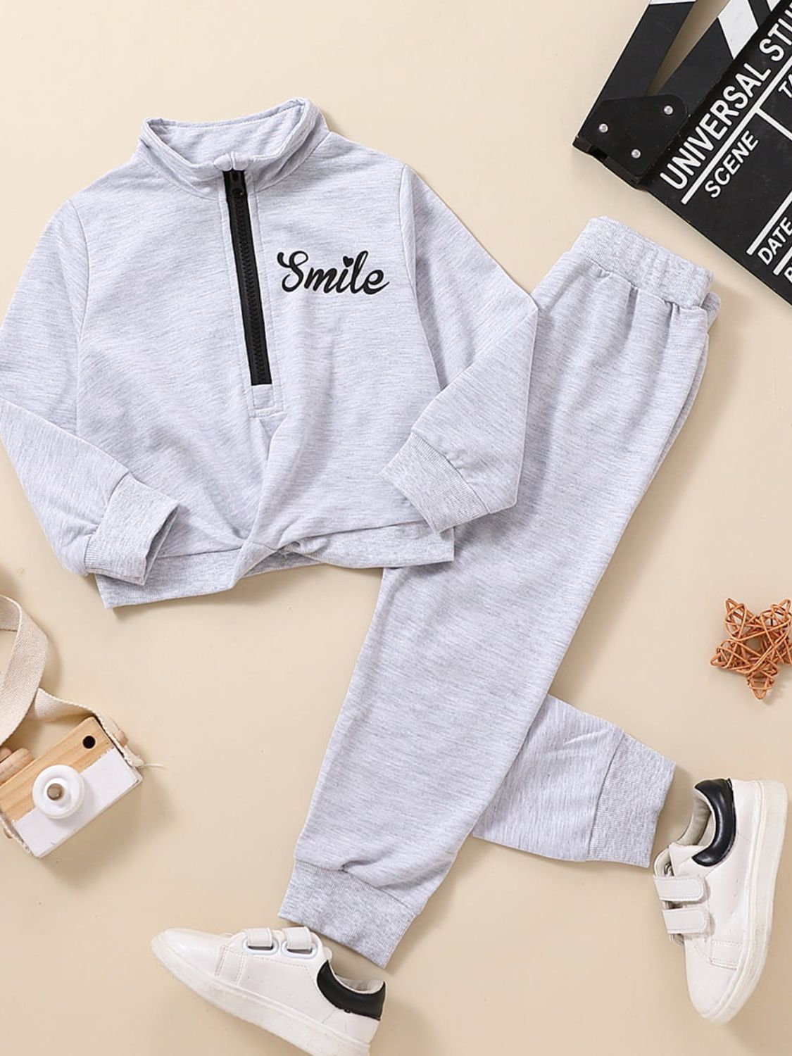 Girl's SMILE Half Zip Sweatshirt and Joggers Set