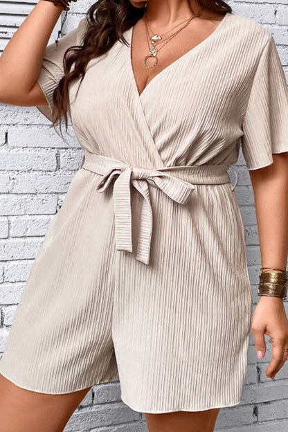 Women's Plus Size Tie Waist Surplice Neck Romper